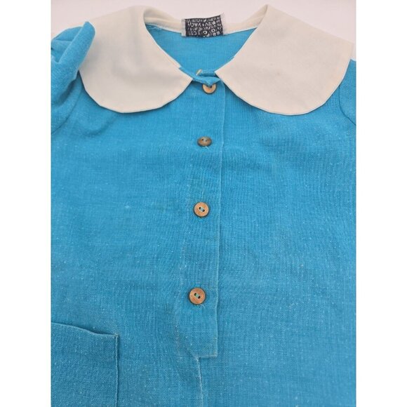 Dan Press Dan River Fabric Baby Dress Blue White‎ Peter Pan Collar Vintage Tear - Picture 9 of 10
